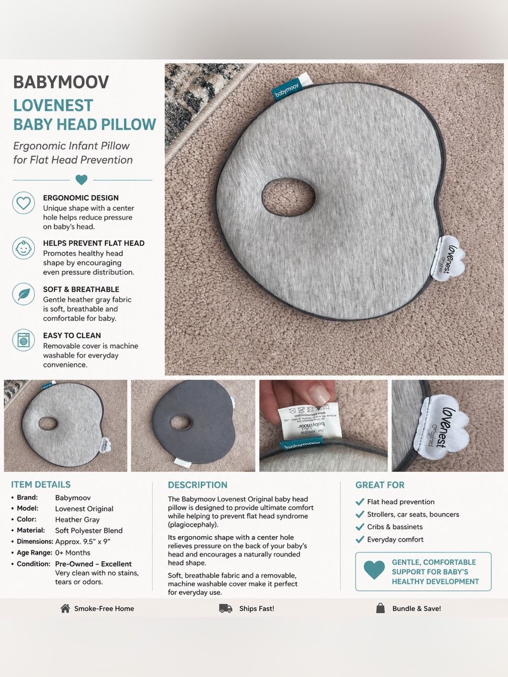 Babymoov Gray Infant Support Pillow - Head Positioning Cushion